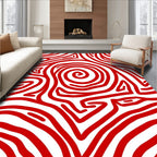 Crimson White Swirl Abstract Rug