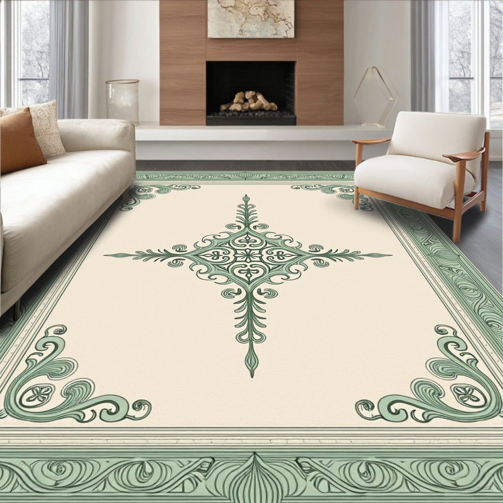 Soft Sage Eastern Medallion Border Rug