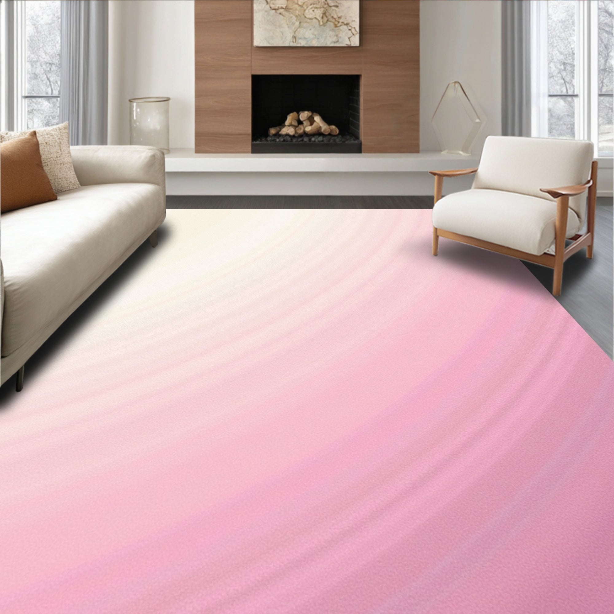Soft Blush Pink Gradient Waves Rug