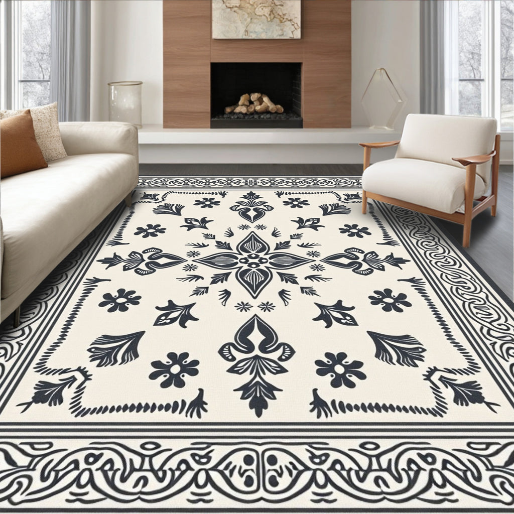 Dark Indigo Folk Floral Bandana Rug