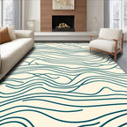 Cream Teal Abstract Organic Waves Rug
