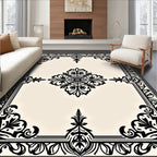 Black Ivory Ornate Floral Medallion Frame Rug