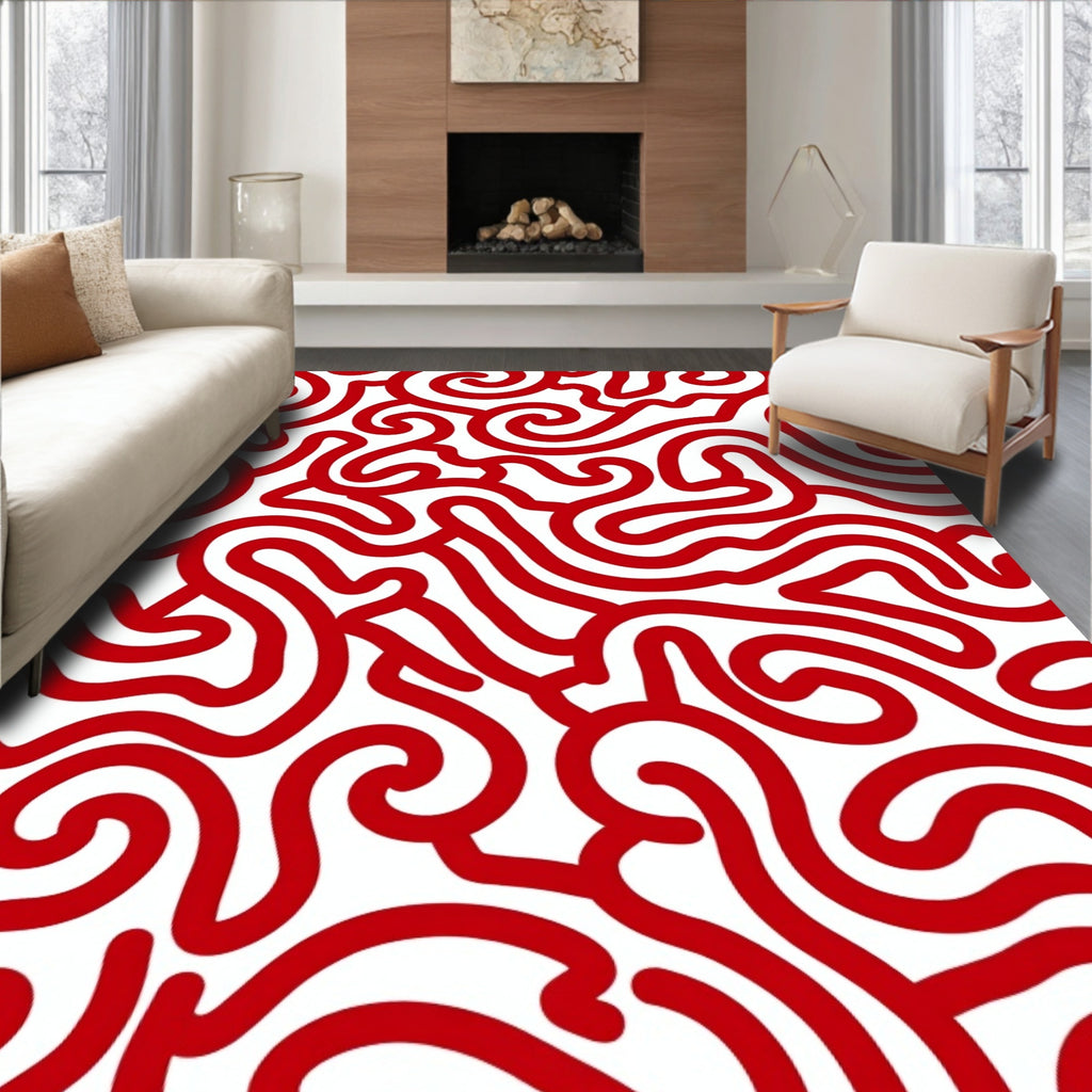 Crimson Swirl Continuous Line Rug