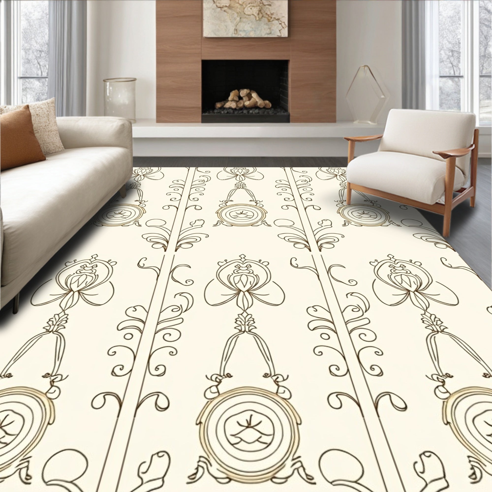 Elegant Bronze Floral Arch Border Rug