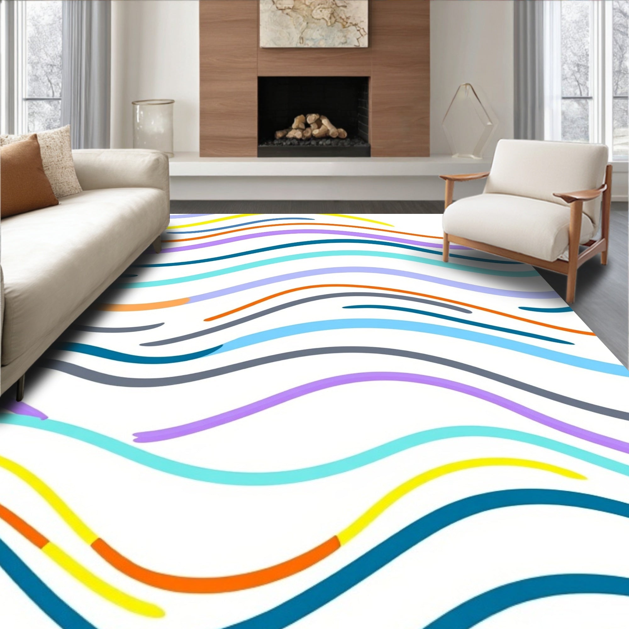 Color Wavy Lines Abstract Rug