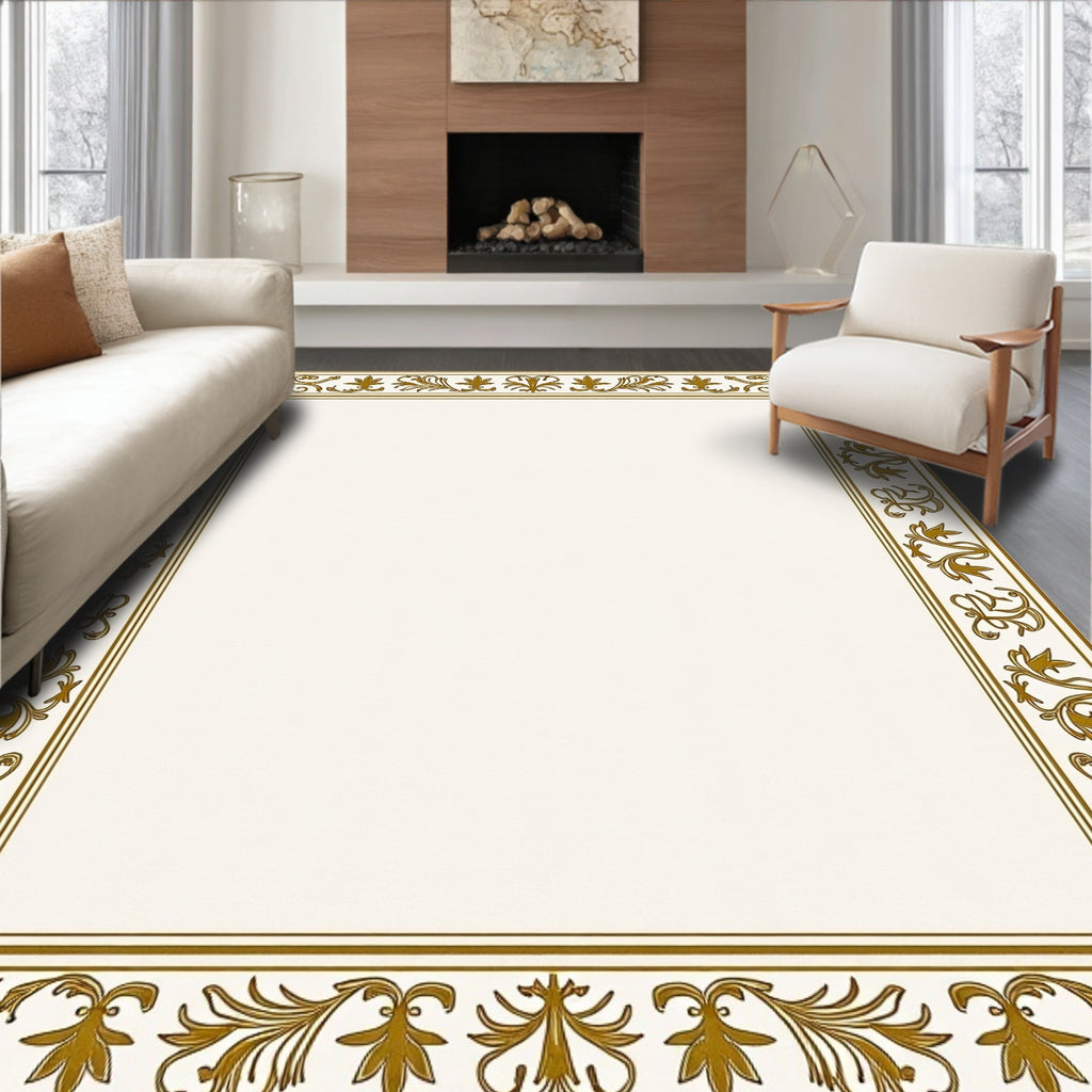 Elegant Gold Leaf Vine Border Rug