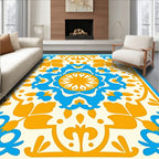 Bright Blue Orange Floral Medallion Rug
