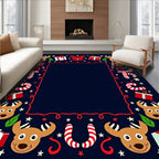 Festive Reindeer Candy Cane Christmas Border Rug