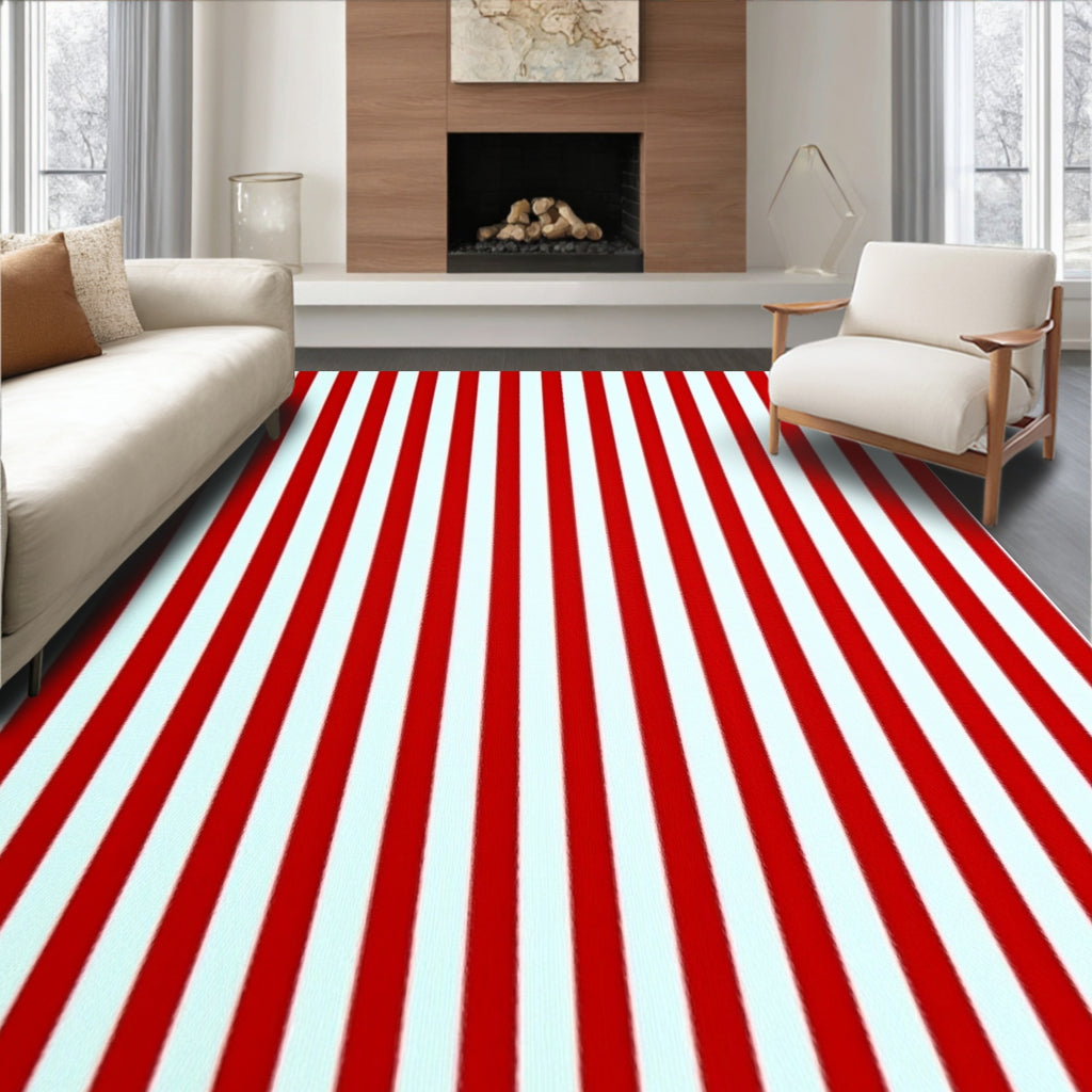 Bold Red White Stripe Rug