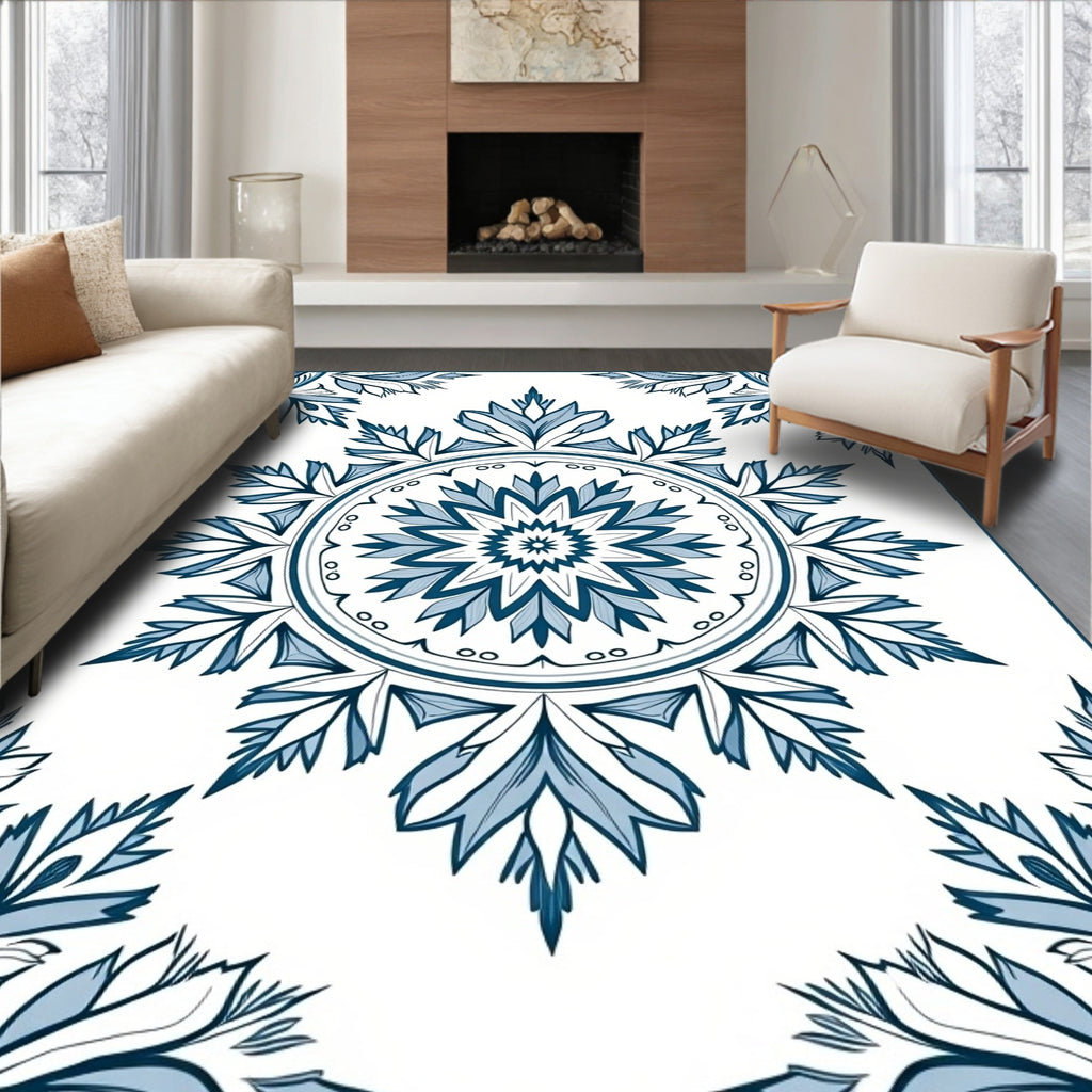 Deep Blue Tile Inspired Mandala Rug