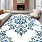 Deep Blue Tile Inspired Mandala Rug