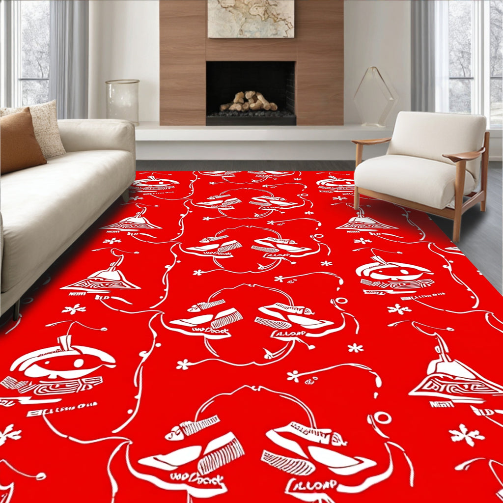 Whimsical Red Lamp Shoe Floral Rug