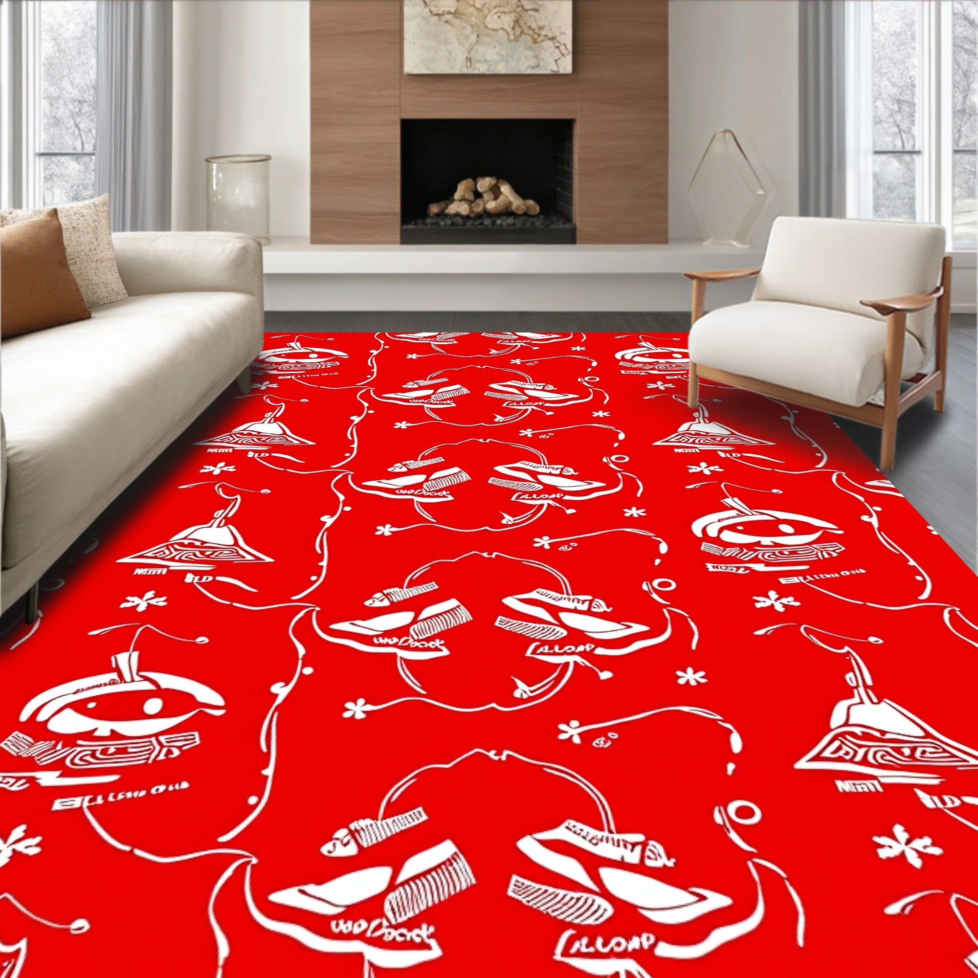 Whimsical Red Lamp Shoe Floral Rug