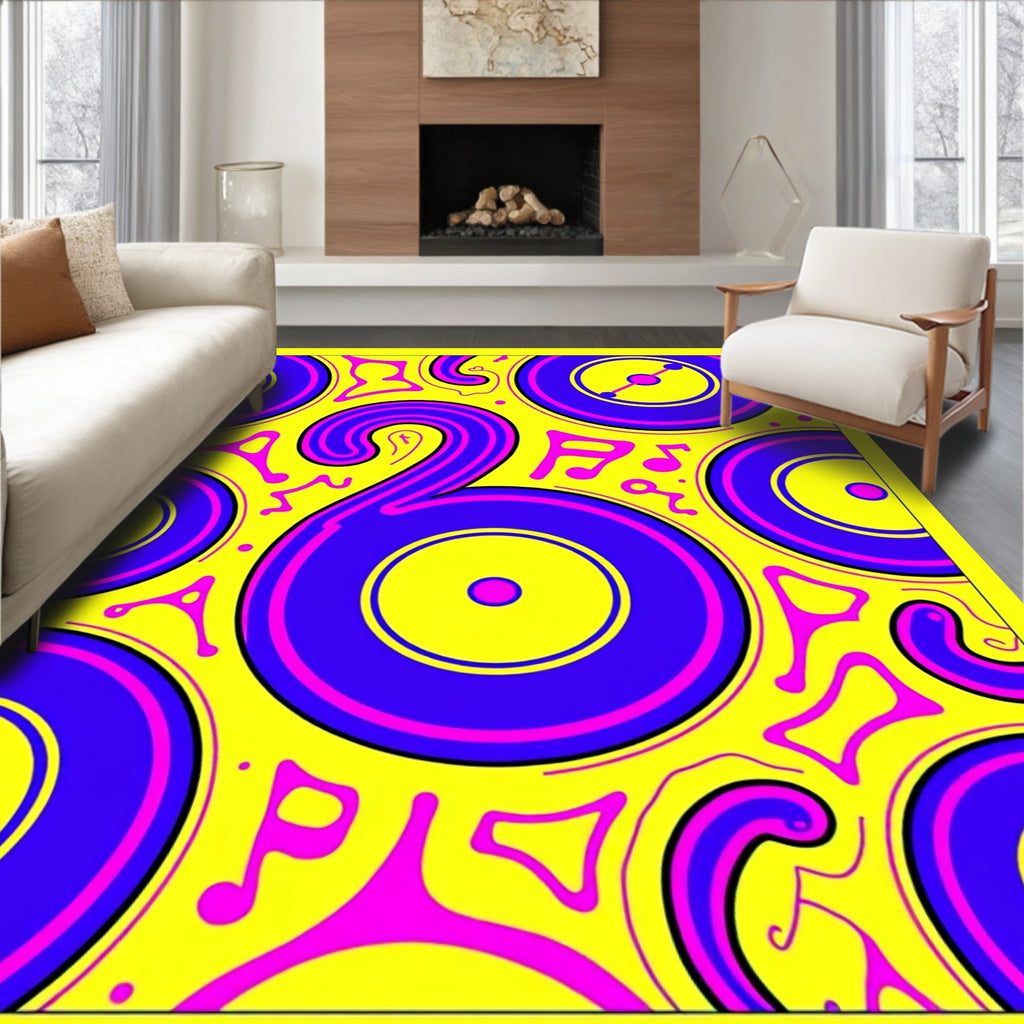Retro Pink Blue Yellow Vinyl Record Rug