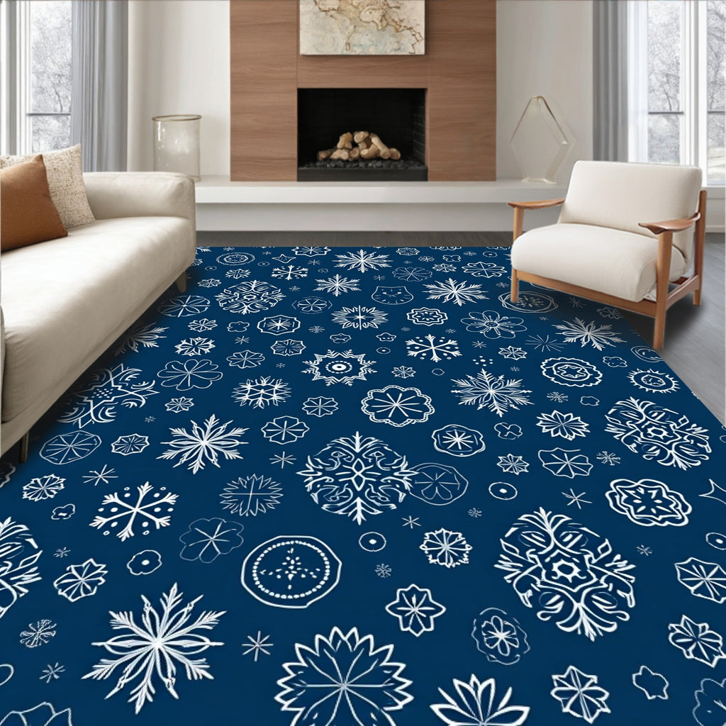 Classic White Snowflake Collage Background Rug