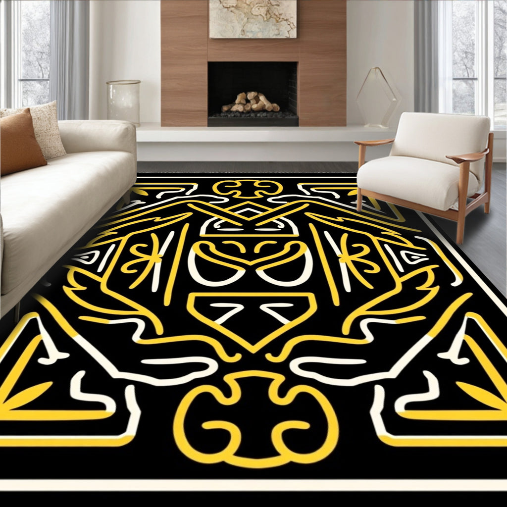 Bold Black Yellow Geometric Mask Rug