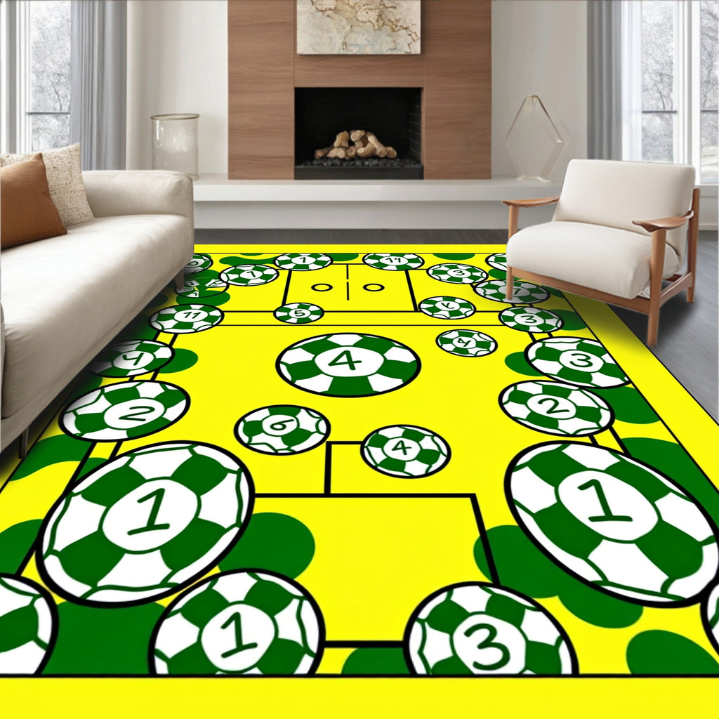 Yellow Green Soccer Balls Court Rug
