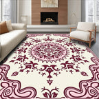 Ornate Crimson Medallion Cream Rug