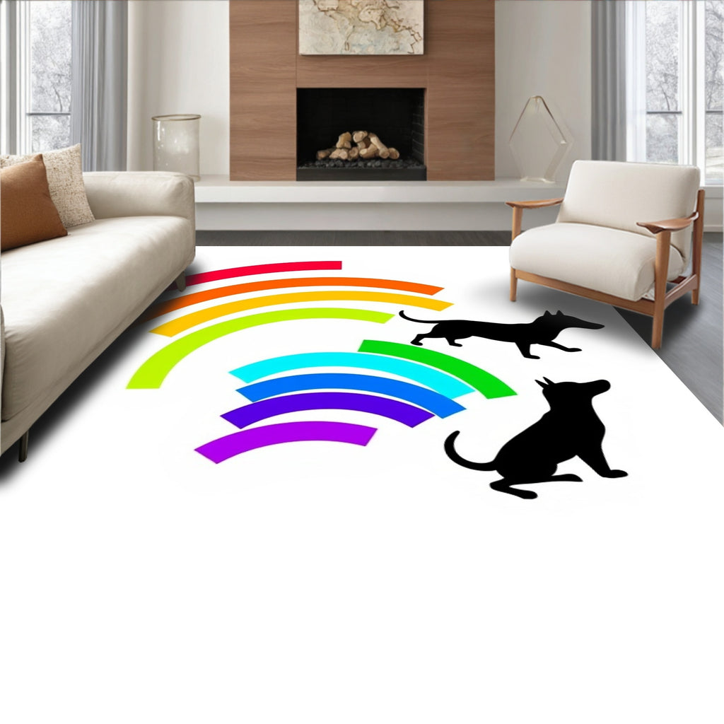 Rainbow Arcs with Silhouetted Dogs Rug