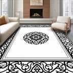 Black Ornamental Mandala Framed Rug