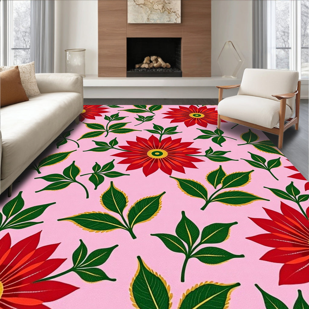 Vibrant Red Floral Garden Arrangement Rug