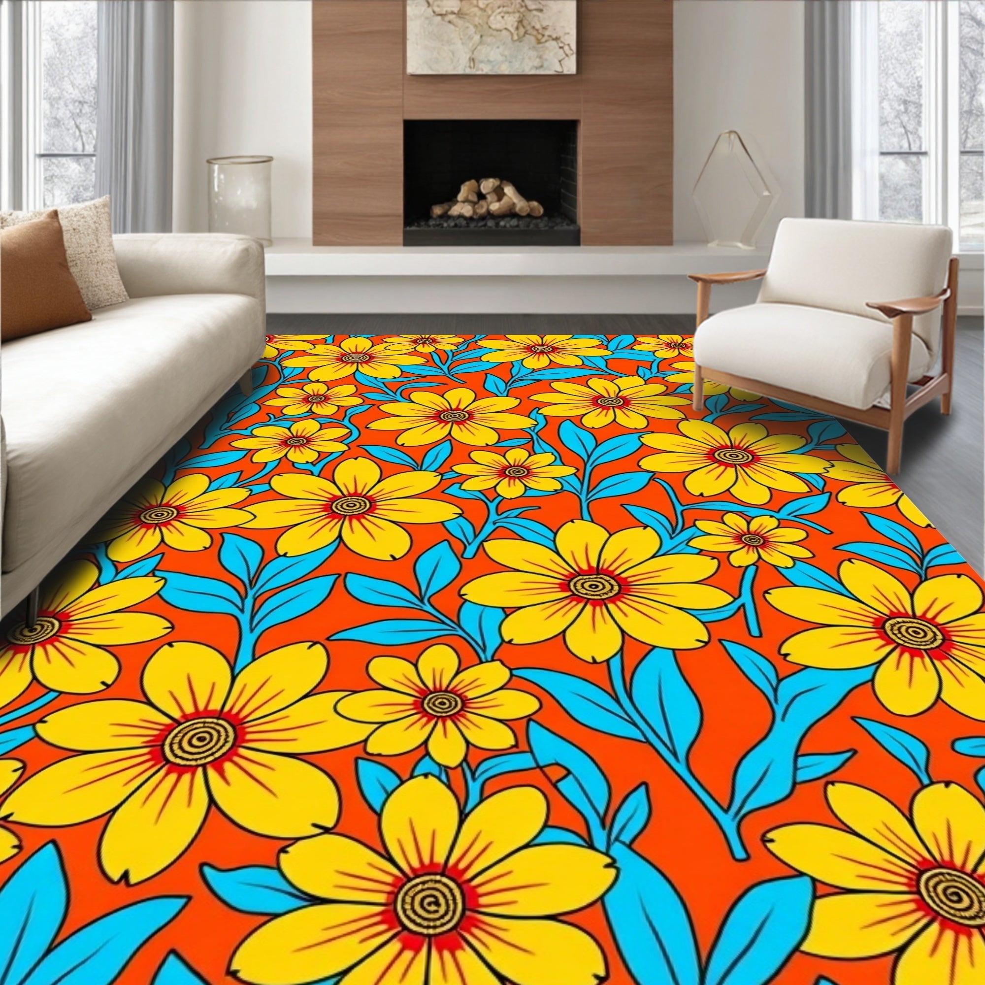 Vibrant Yellow Daisy Floral Arrangement Rug