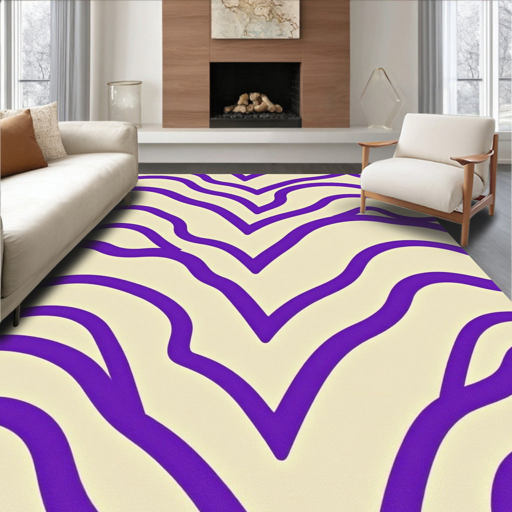 Vibrant Purple Swirls Cream Rug
