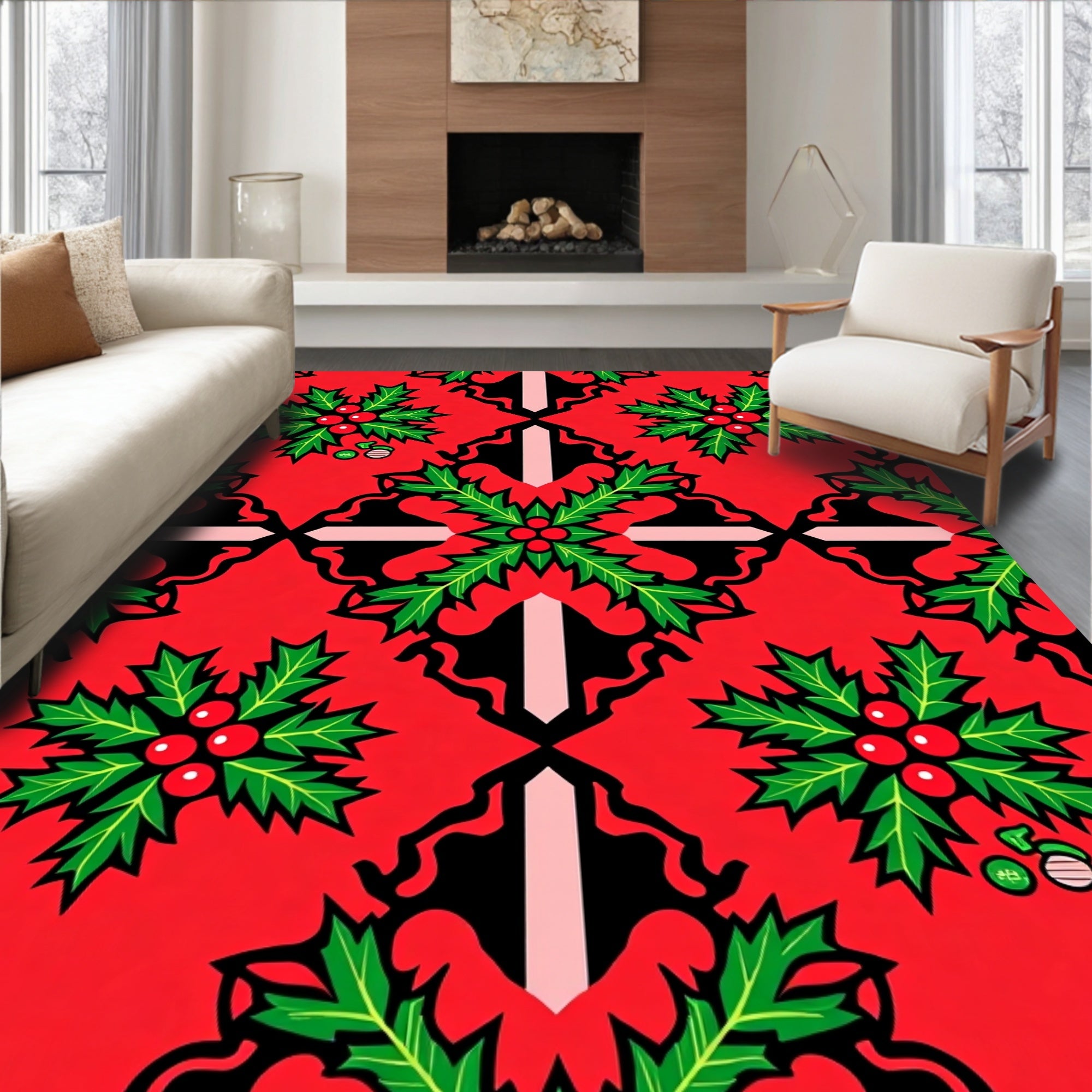 Vibrant Holly Berry Festive Repeat Rug