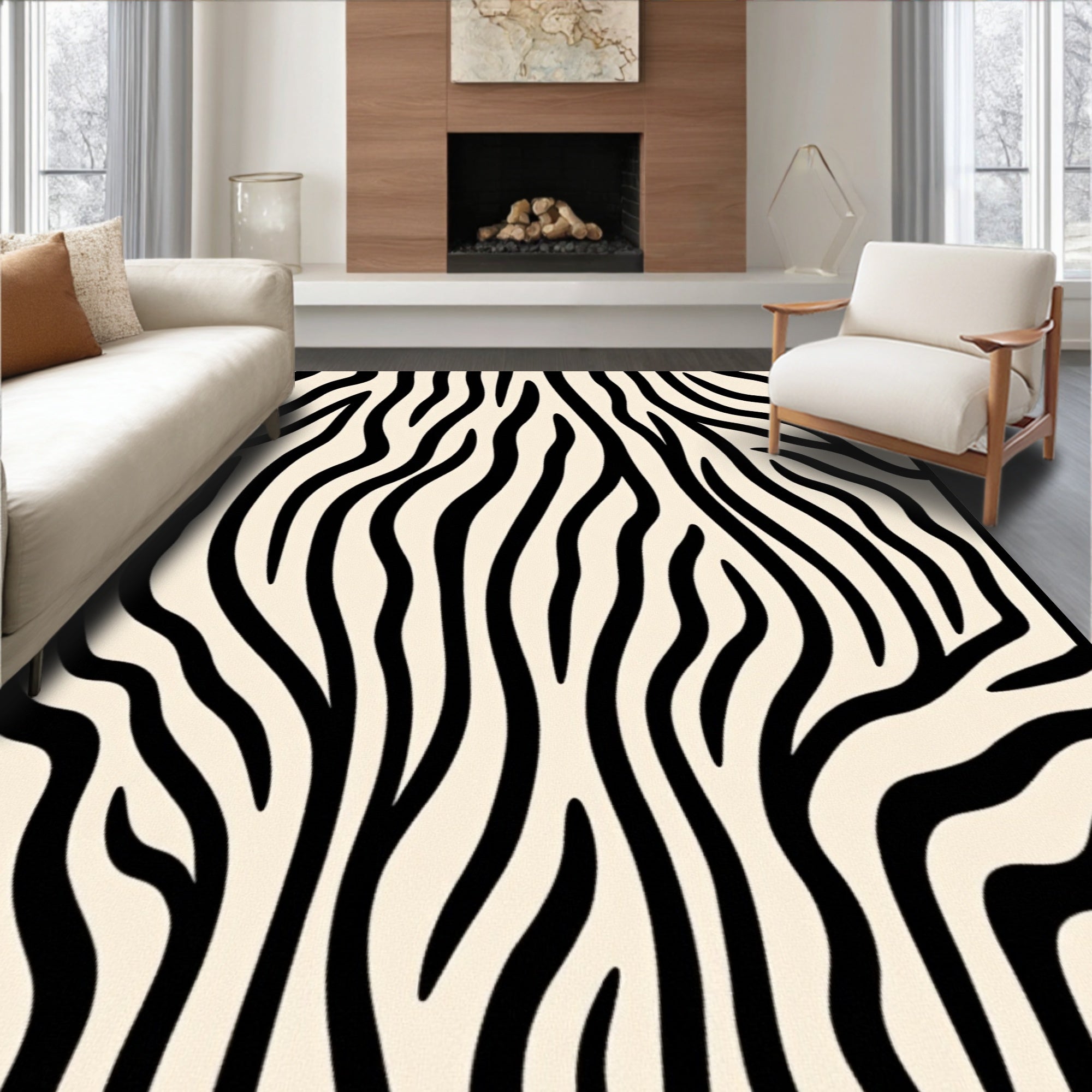 Bold Black Cream Animal Print Rug