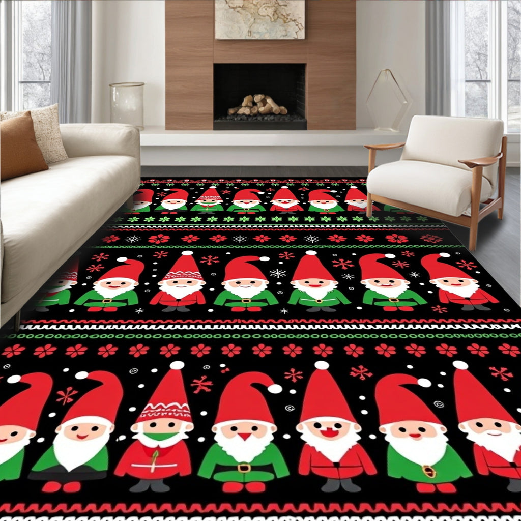 Red Green Christmas Gnomes Border Rug