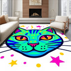 Vibrant Teal Cat Starburst Celebration Rug