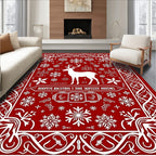 Red White Reindeer Snowflake Scandinavian Rug