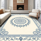 Ornate Blue Medallion Border Rug