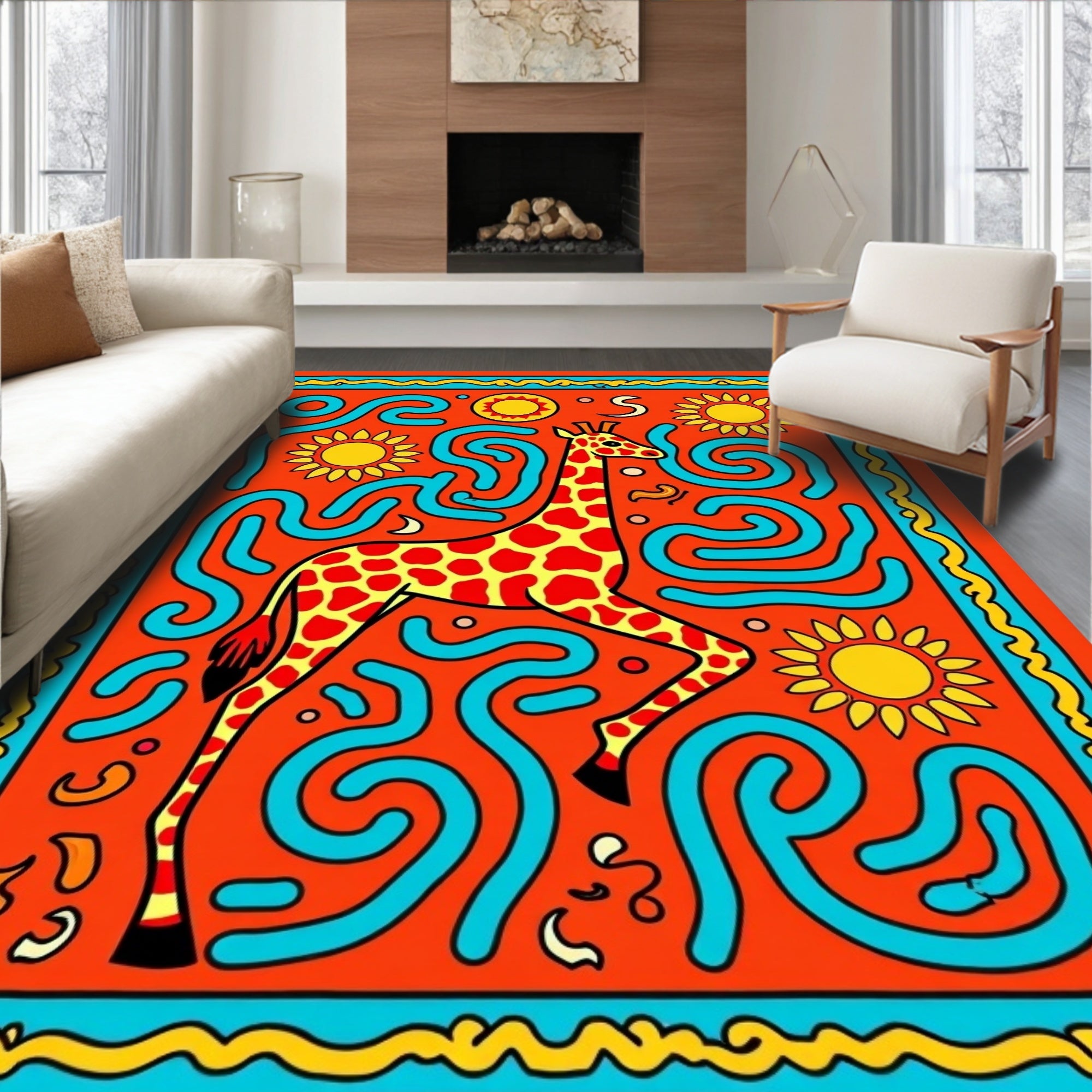Orange Giraffe Sun Maze Rug