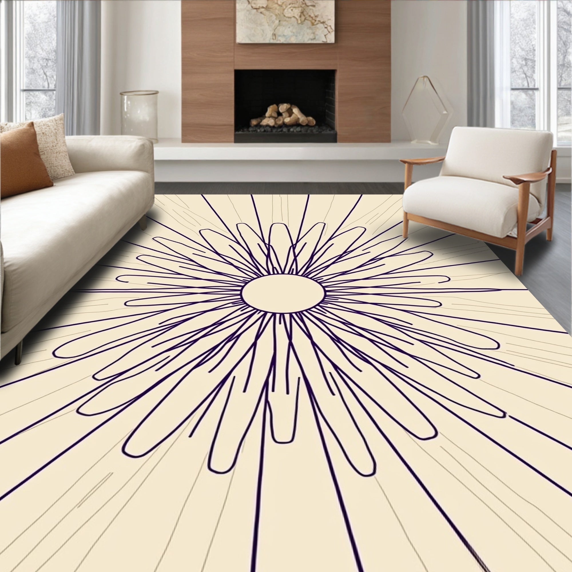 Radiant Purple Sunburst Outline Rug