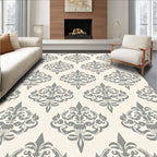 Elegant Gray Damask Scroll Medallion Rug