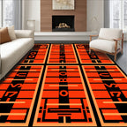 Orange Black Football Field Panels Rug