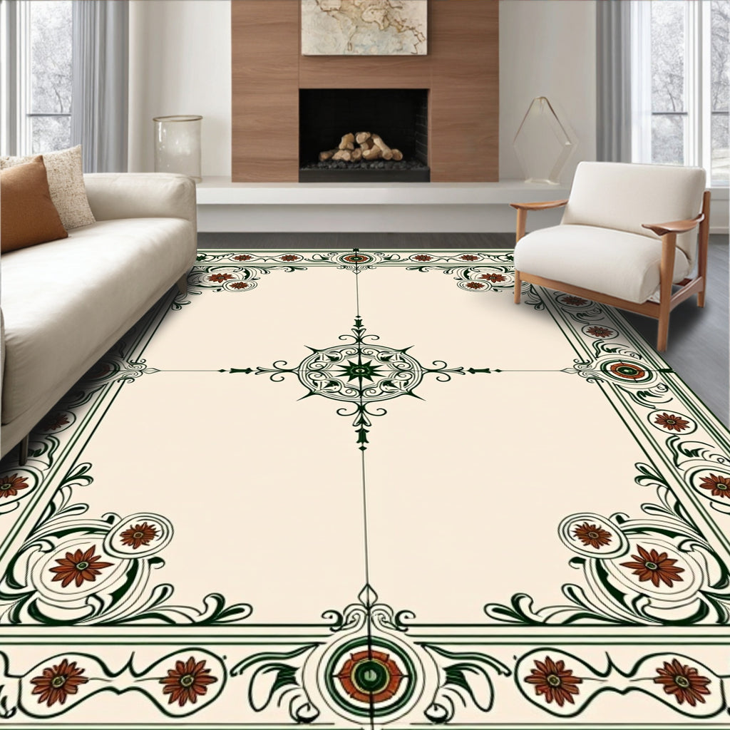 Ornate Crimson Floral Border Medallion Rug