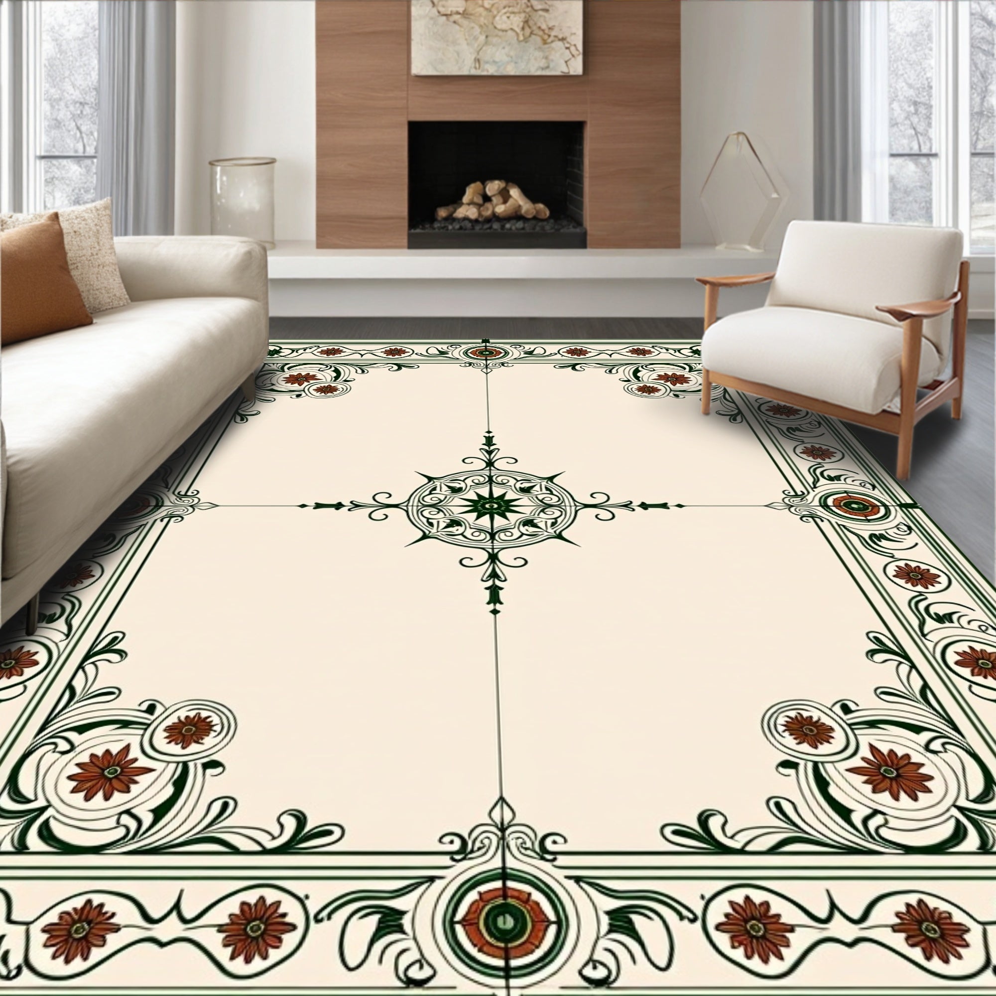 Ornate Crimson Floral Border Medallion Rug
