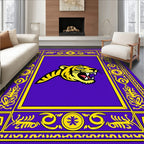 Bold Tiger Head Purple Yellow Border Rug