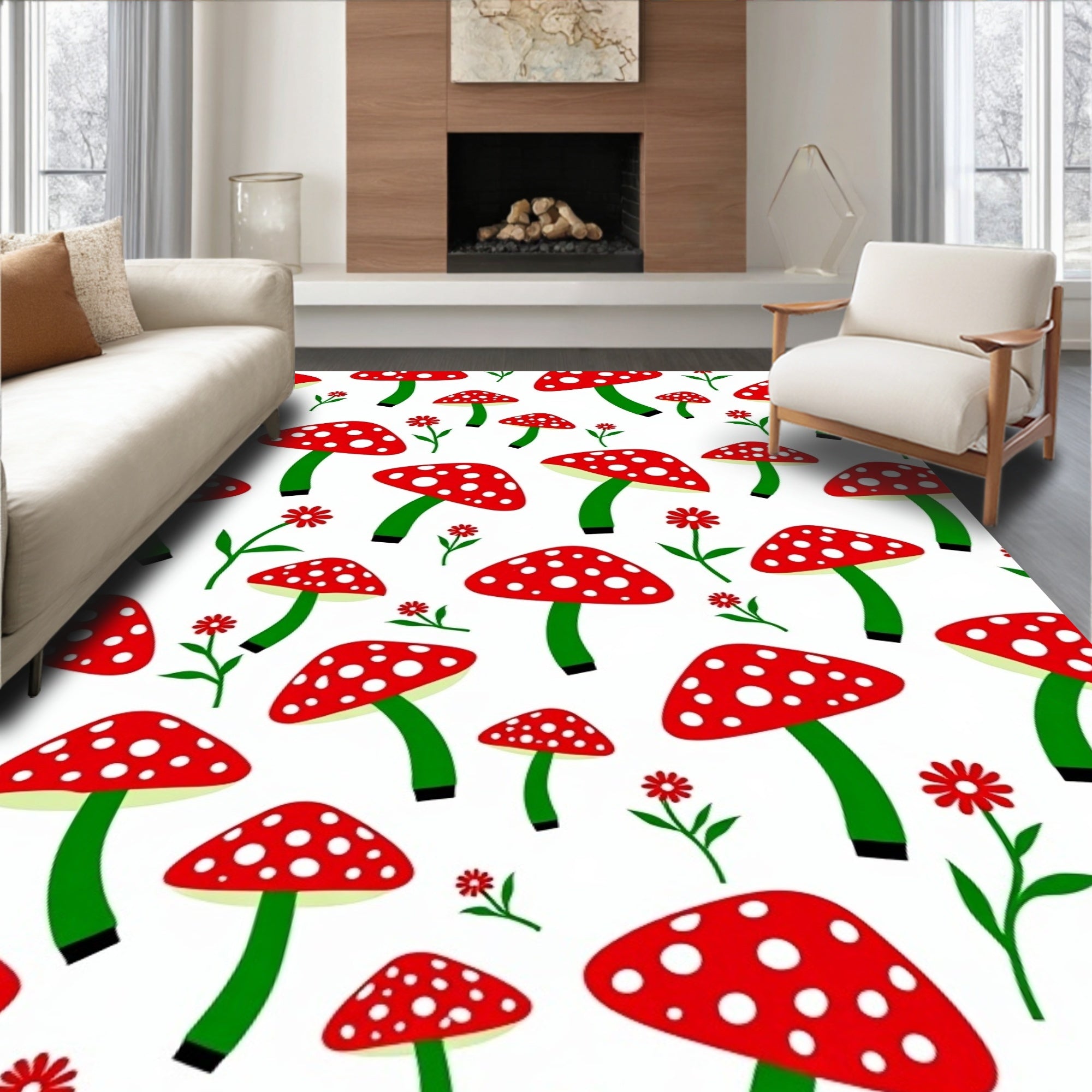 Red White Spotted Mushroom Garden Rug