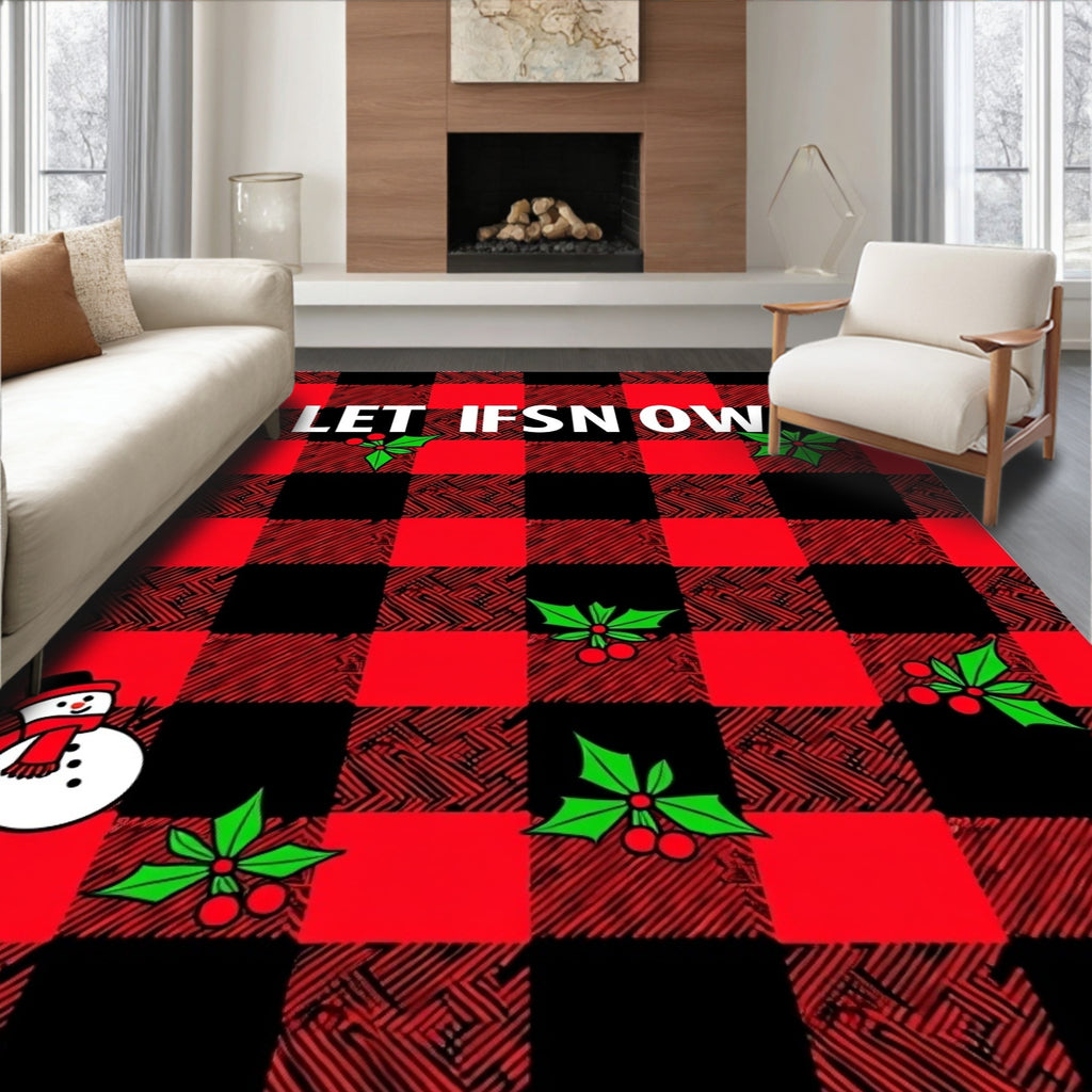 Red Black Buffalo Snowman Holly Rug