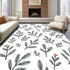 Dark Green Pine Branch Red Berry Rug