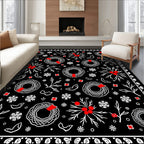 Black Red White Wreath Snowflake Holiday Rug