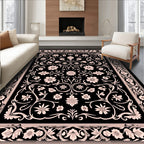 Black and Cream Floral Scrollwork Rug