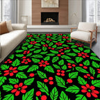 Crimson Berry Leaf Blossom Arrangement Rug