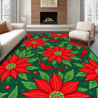 Red Poinsettia Cardinal Festive Floral Rug