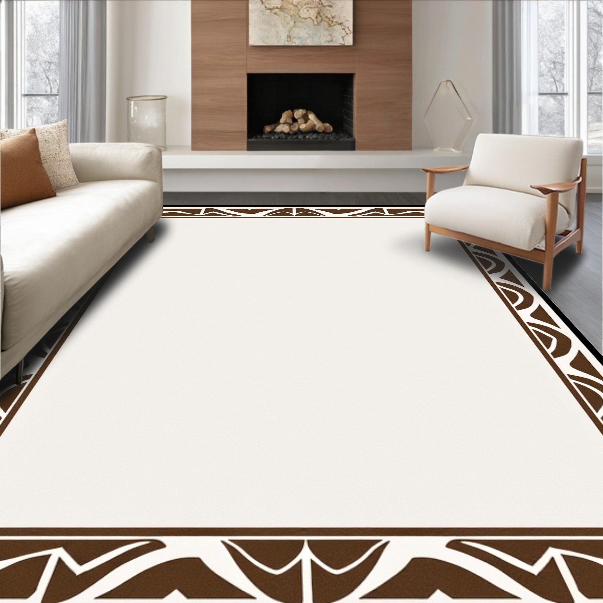 Brown Geometric Tribal Border Rug