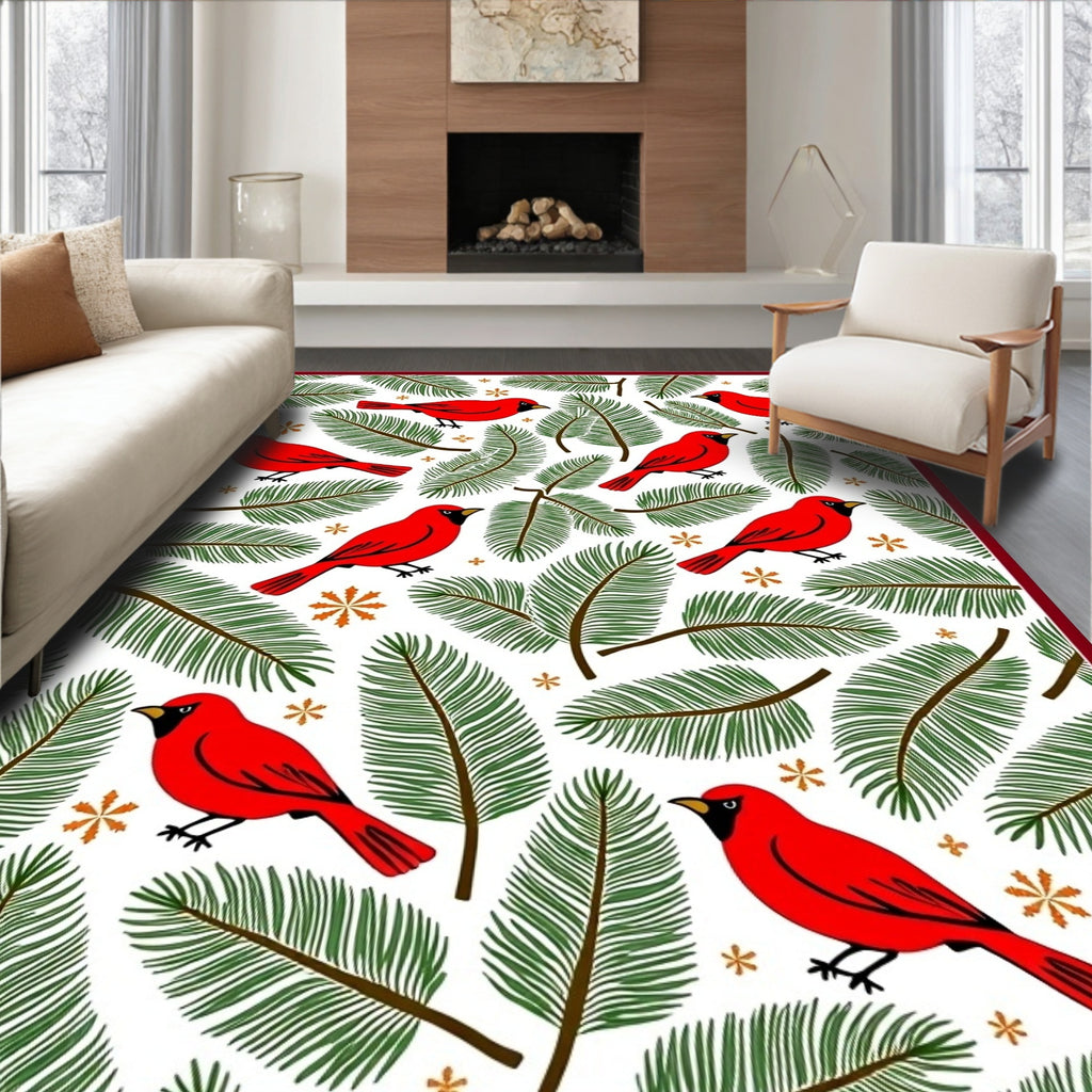 Red Cardinal Snowy Pine Boughs Rug