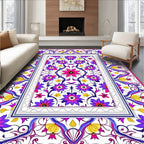 Vibrant floral medallion with purple accents Rug